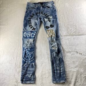Gala "Do or Die" Denim Distressed Skinny Jeans Men's Size 28 Blue Acid Wash